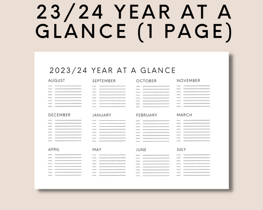 2023-2024 Year At A Glance on 1 Page (A4 and A5 Academic Year Printable)