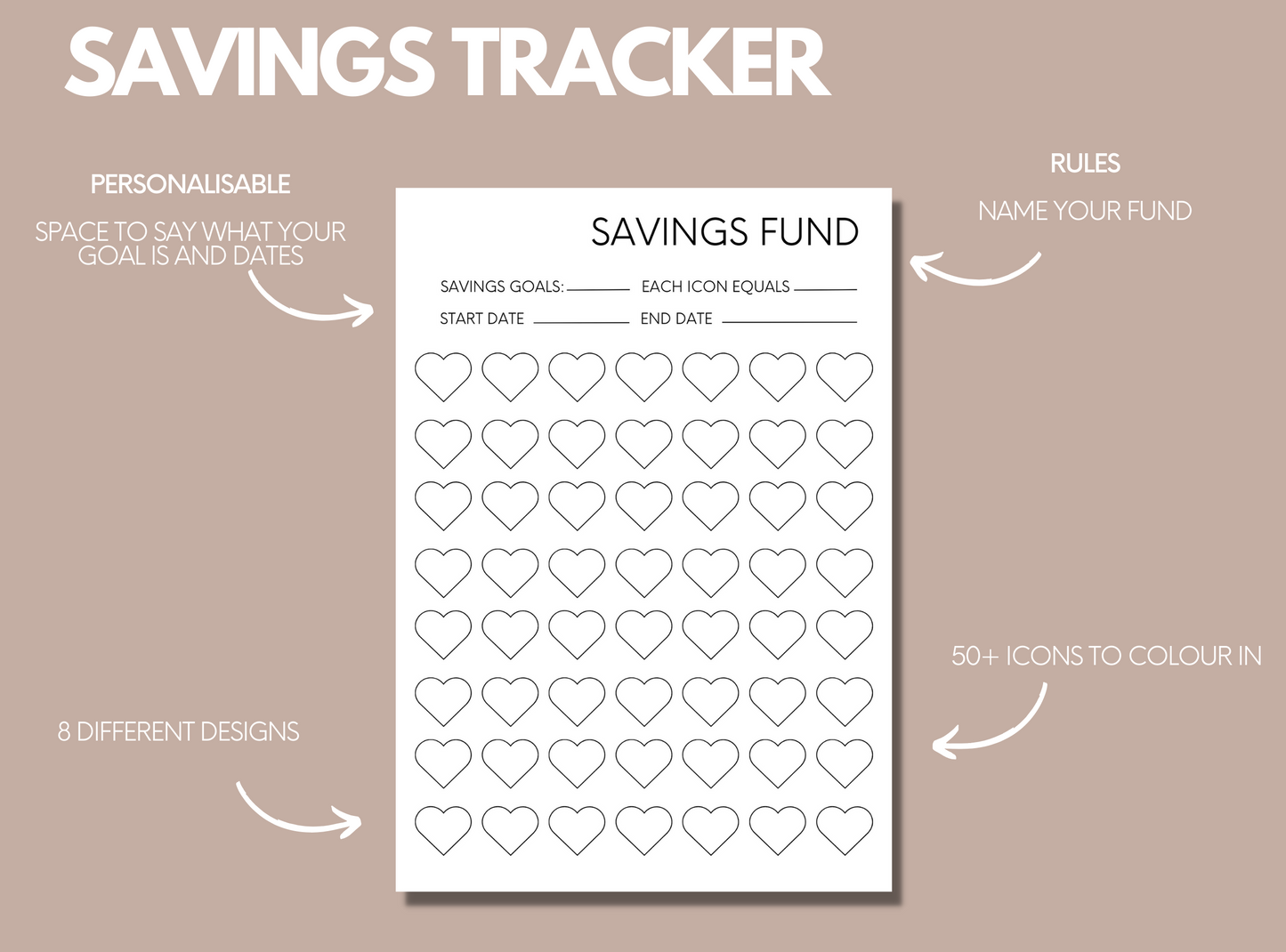 8 Savings Tracker Printable PDFs - 5 Sizes - Christmas, Vacation & More