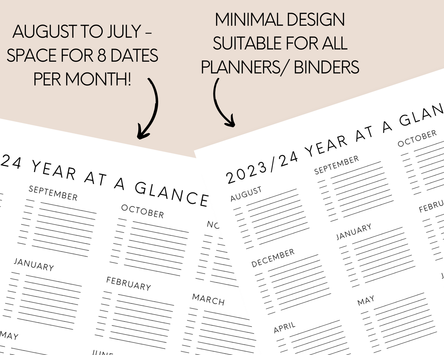 2023-2024 Year At A Glance on 1 Page (A4 and A5 Academic Year Printable)