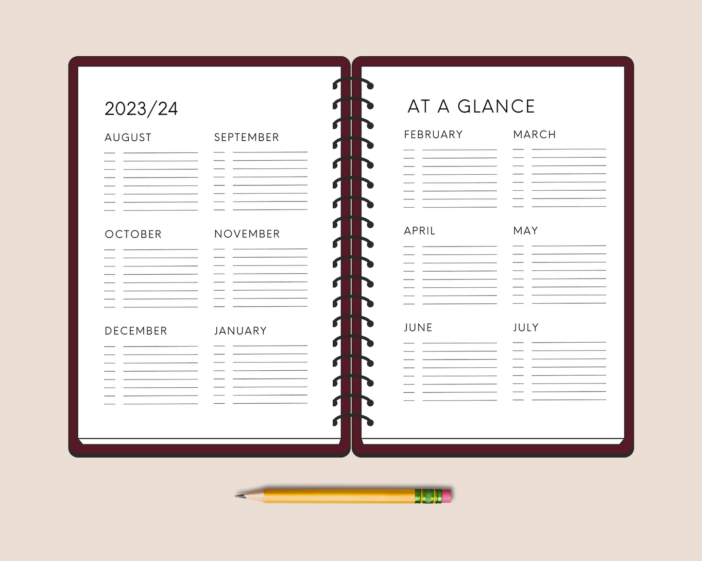 2023-2024 Year At A Glance on 2 Pages Printable PDF
