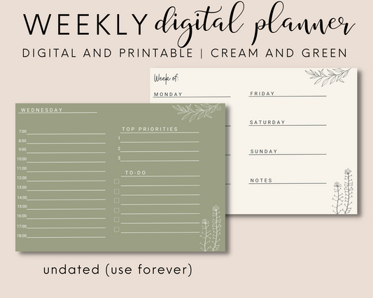 Weekly Floral Planner | Digital and Printable | Undated | 2 Colours